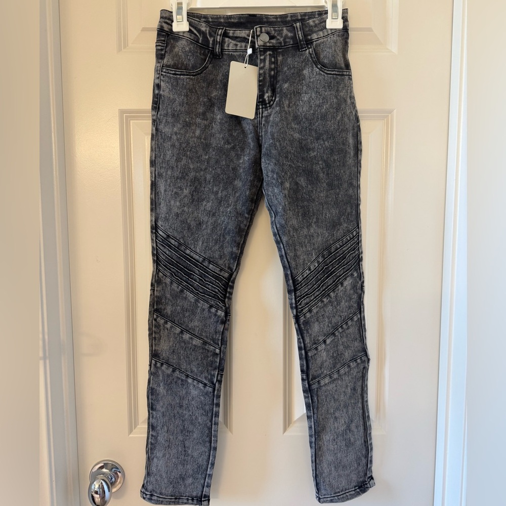 Girls Black Acid Wash Jeans